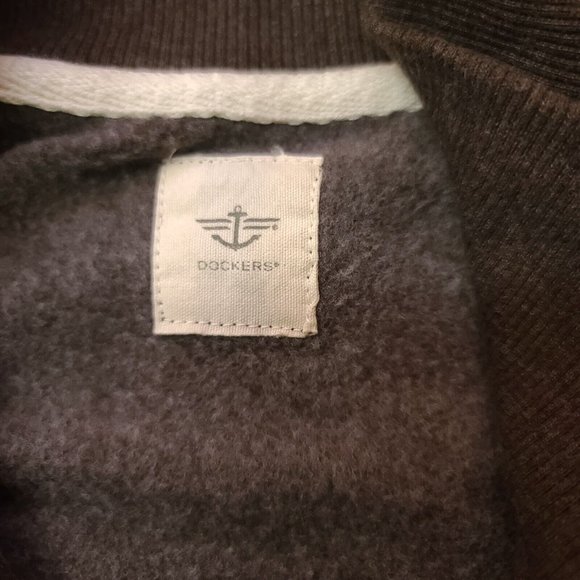 Dockers Mens Large Black Coffee Fleece 1/4 Zip Long Sleeve Logo Sweater - Picture 9 of 10